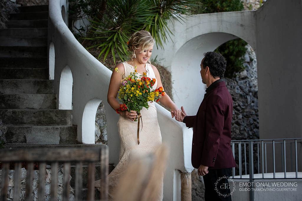 groom meets the bride for the elopement ceremony on the Amalfi Coast