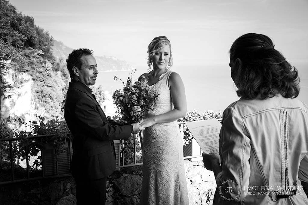 officiant and wedding couple during a ceremony elopement on the Amalfi Coast