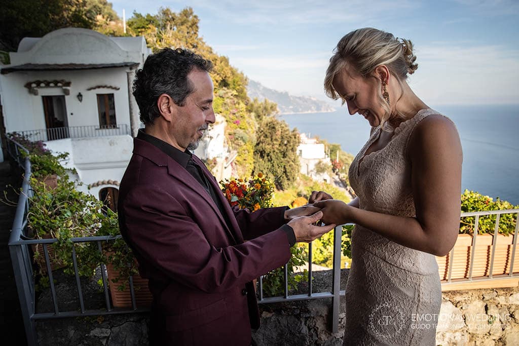exchange of the rings at an elopement on the Amalfi Coast