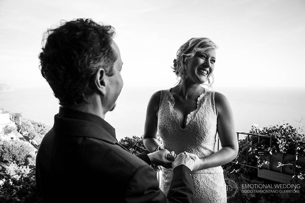 bride smiles at her elopement ceremony in Amalfi Coast