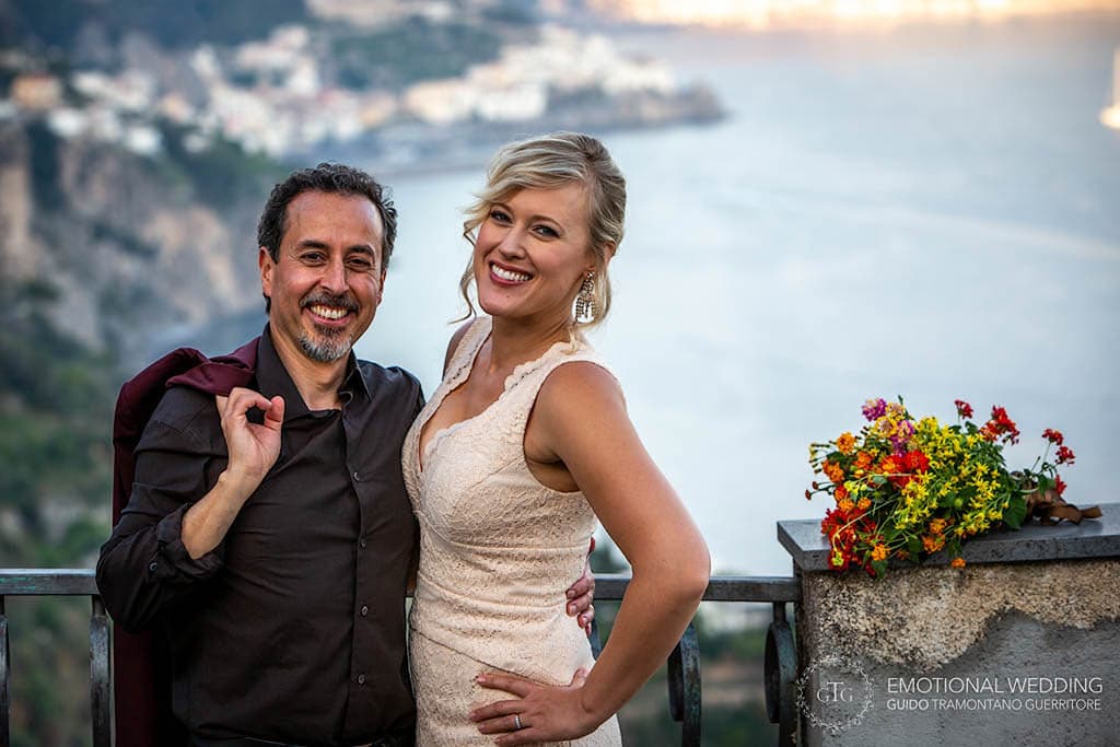 portrait of bride and groom at their elopement on the Amalfi Coast