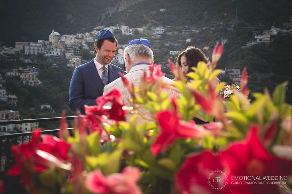 groom smiling before wedding ceremony in Positano
