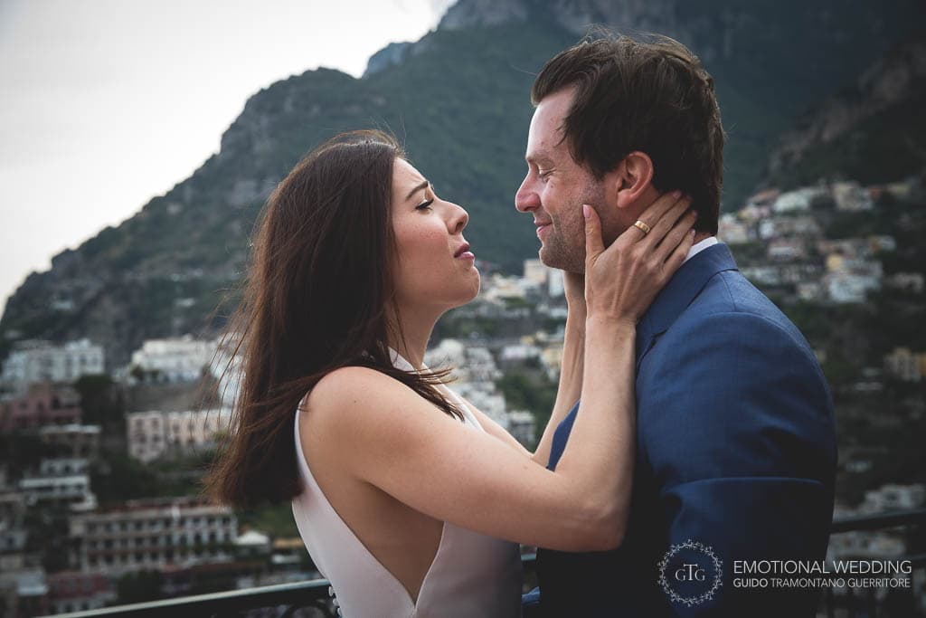 romantic portrait of bride and groom taken by a Positano wedding photographer