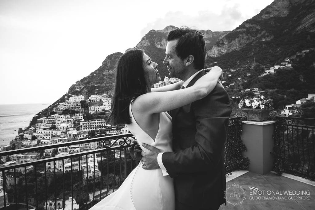 bride and groom looking each other at a wedding in Positano