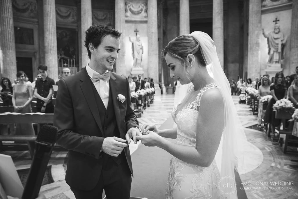 wedding couple ring exchange at San Francesco di Paola church in Napoli