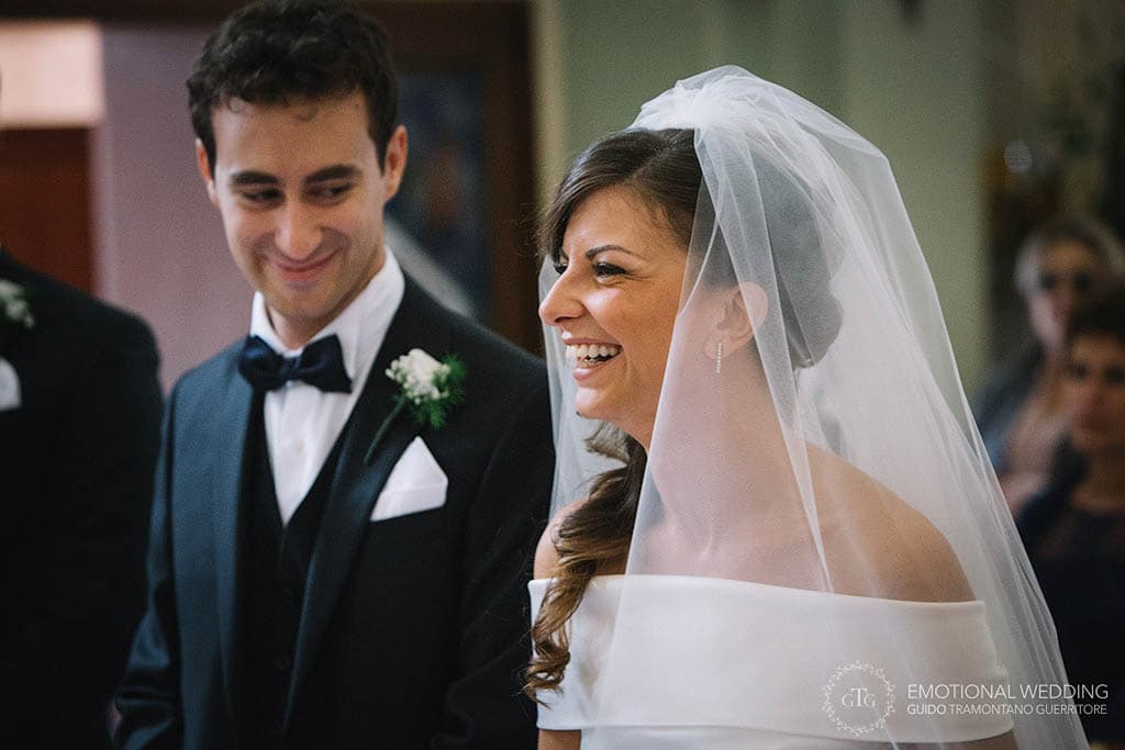 bride smiling during the ceremony at a wedding in apulia