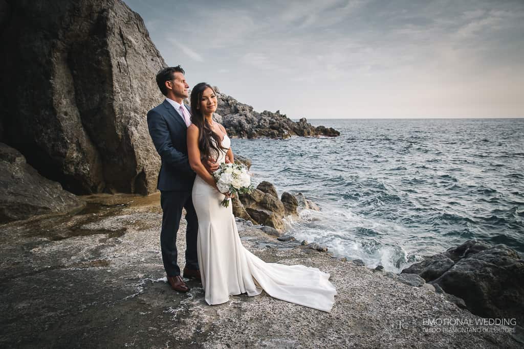 mixed wedding couple portrait at Torre Normanna in Amalfi coast