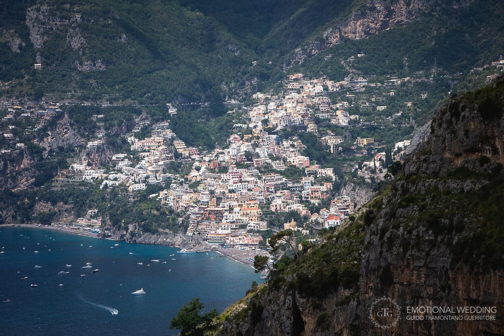 view of Positano from the path of gods in Amalfi Coast