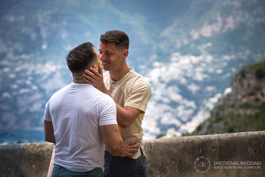 gay couple romantic moment before their ceremony in Amalfi Coast