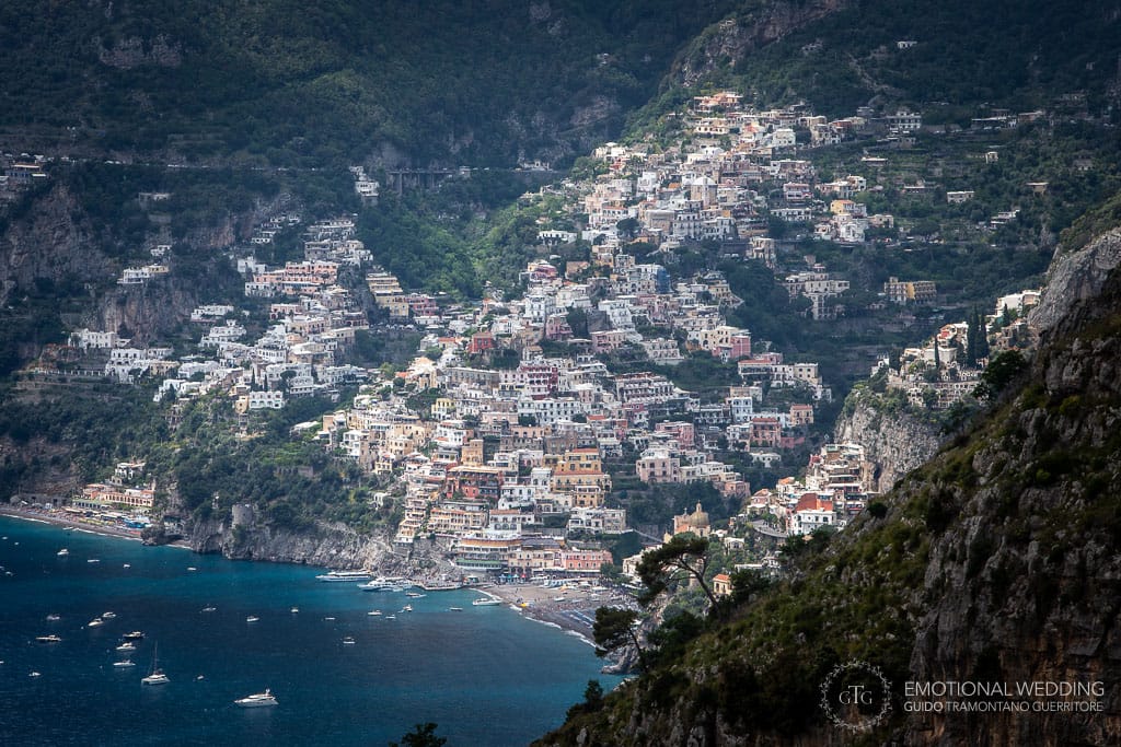 view of Positano from the path of gods in Amalfi Coast