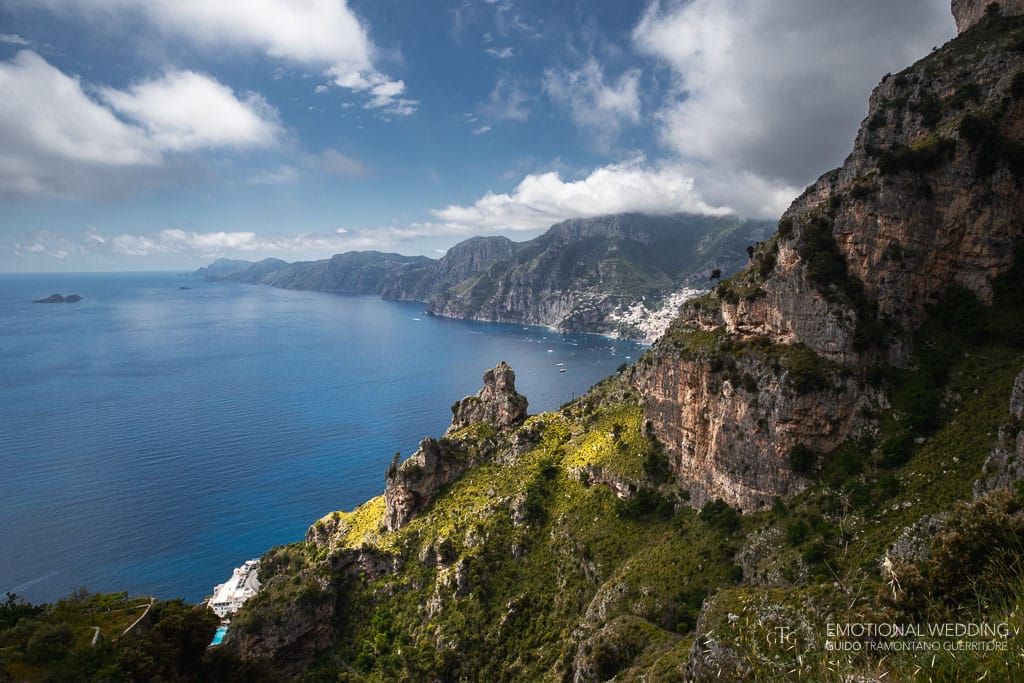 view of Amalfi Coast and Positano from the path of gods