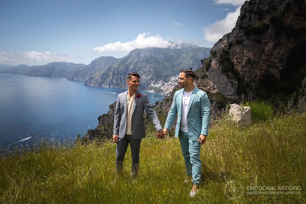 a same sex wedding couple in Amalfi Coast