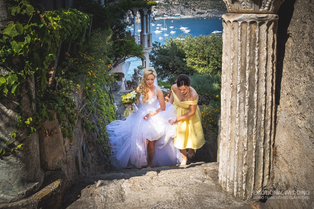 bride and bridesmaid at villa scarpariello