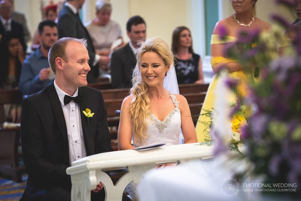 bride and groom smiling at their wedding ceremony in Amalfi coast
