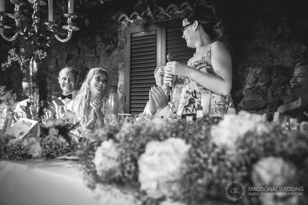 bridesmaid speech at villa Scarpariello at a wedding party in Amalfi coast