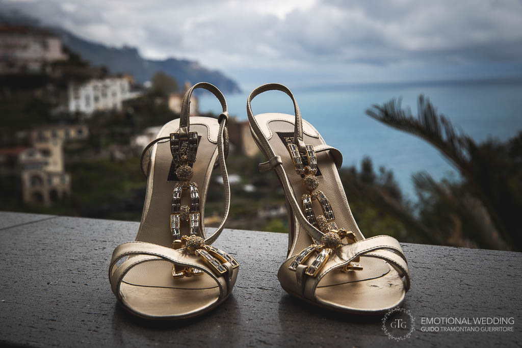 wedding shoes closeup in Amalfi Coast