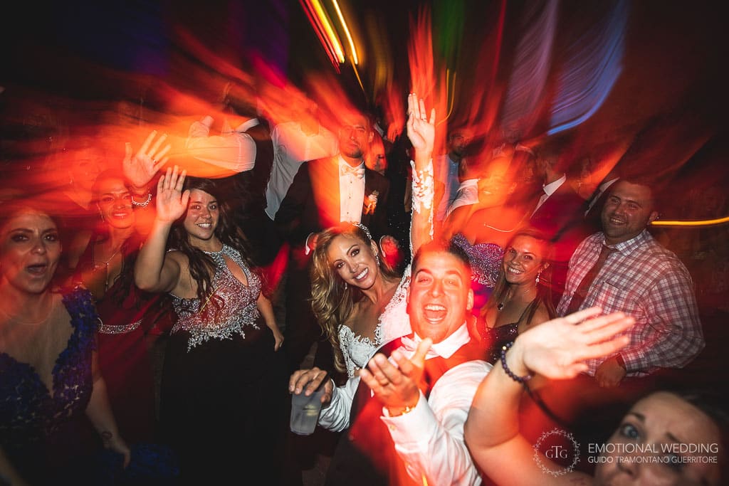 bride and guests at a wedding dance party