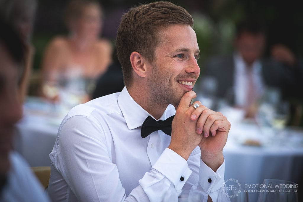 portrait of a guest smiling at an Italian wedding in ravello italy