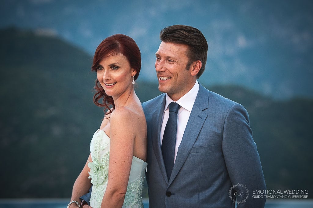 portrait of a wedding couple by the pool at hotel caruso in ravello italy