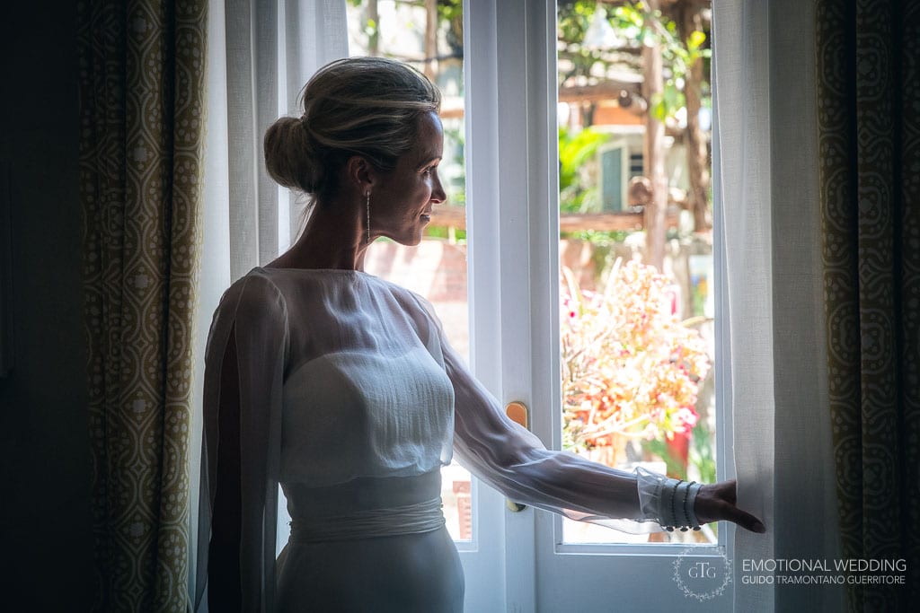 bride looking out of the window