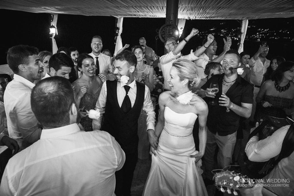 a funny moment of the groom at a wedding party