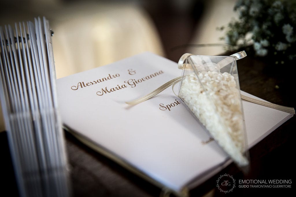 closeup of the wedding church booklet