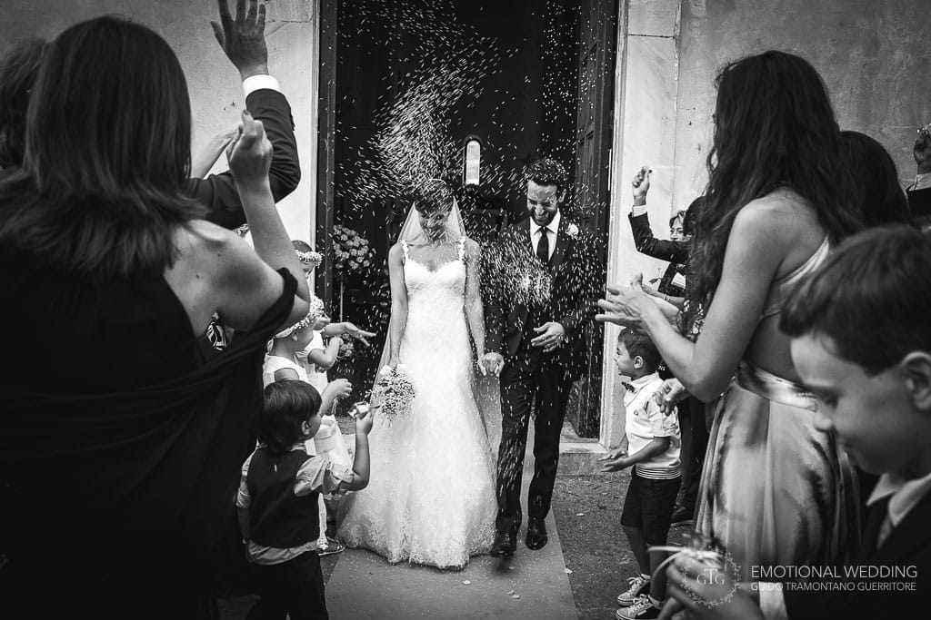 throwing of the rice on the wedding couple at Santa Maria a gradillo church in ravello