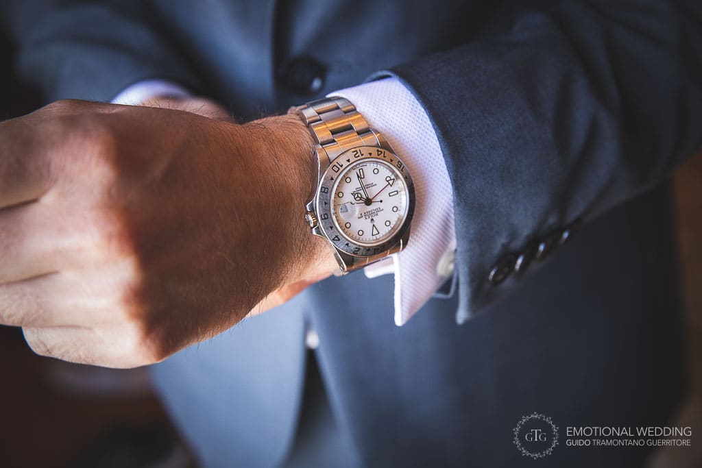 closeup of the groom's watch at a wedding in sorrento