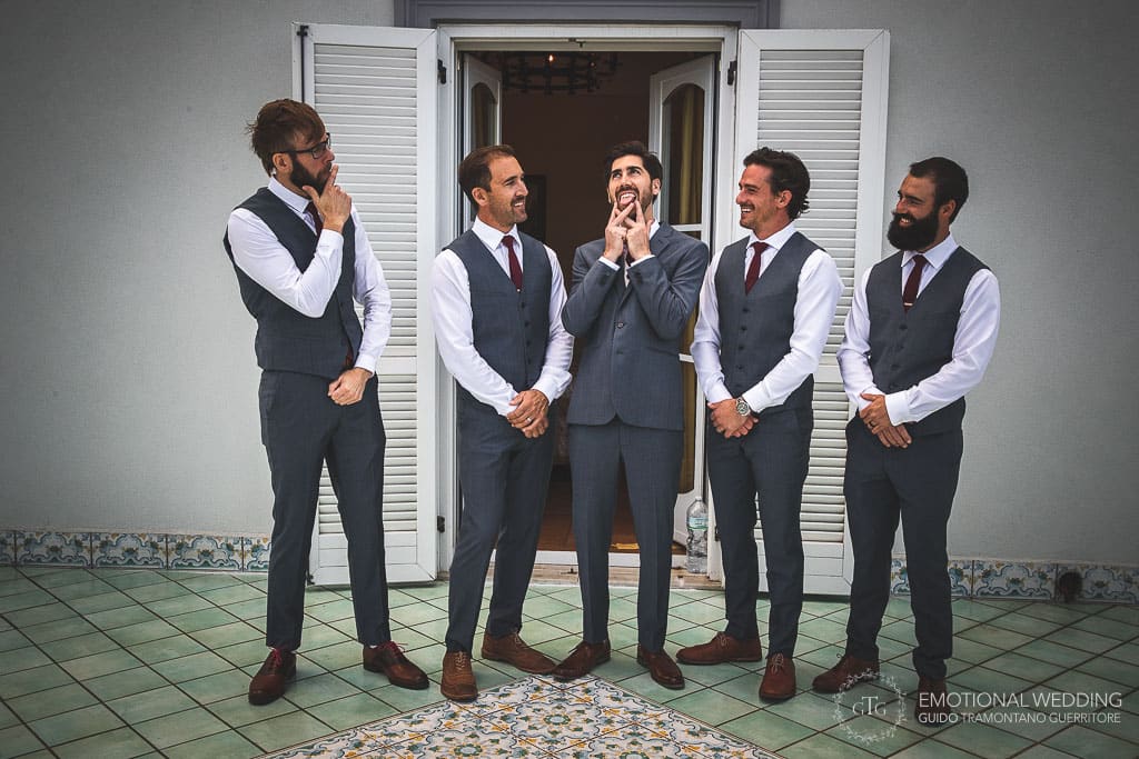 groom and best men ready for the wedding ceremony in sorrento