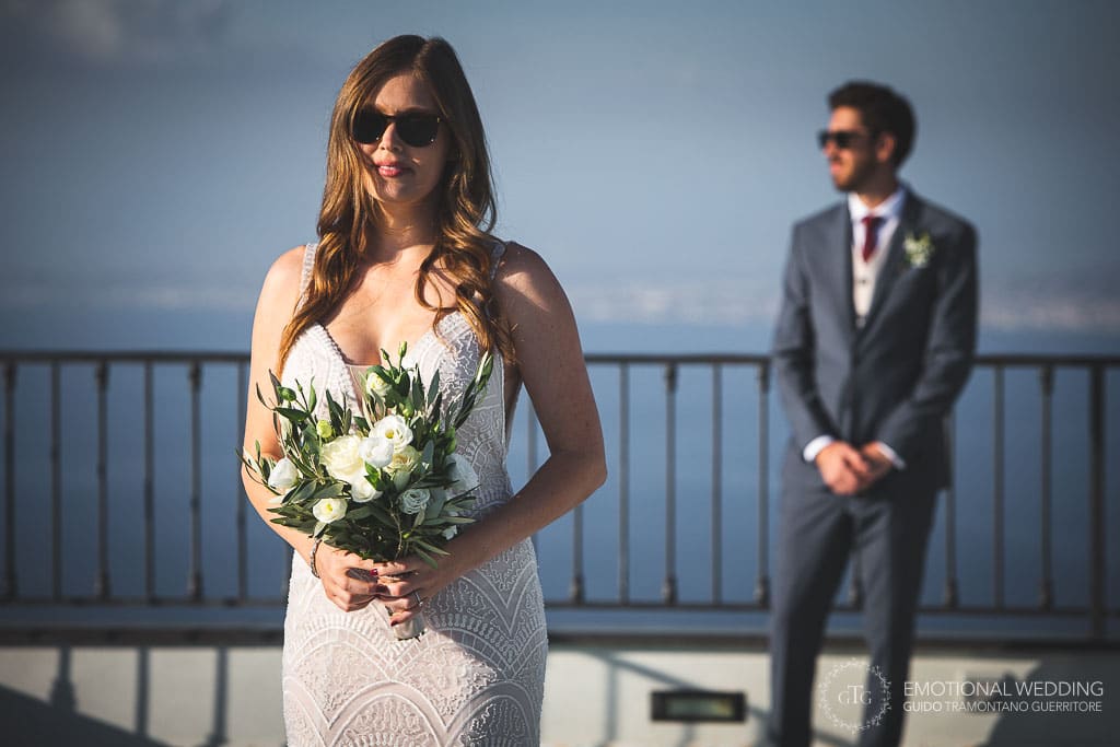 portrait of a bride with sunglasses at a wedding in sorrento