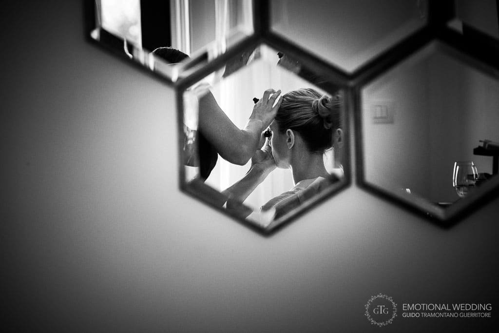 bride getting ready for wedding ceremony at Locanda Rossa in tuscany