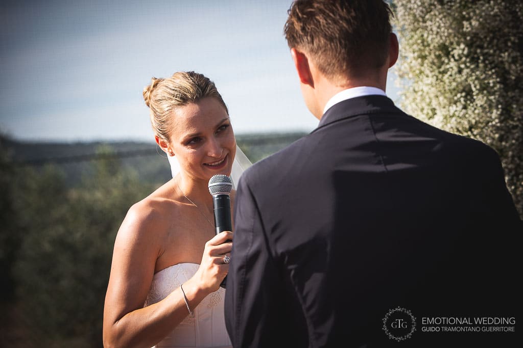 bride says I do at a wedding ceremony in tuscany
