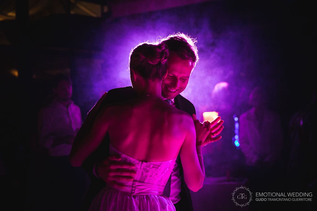 first dance of bride and groom at a wedding party in tuscany
