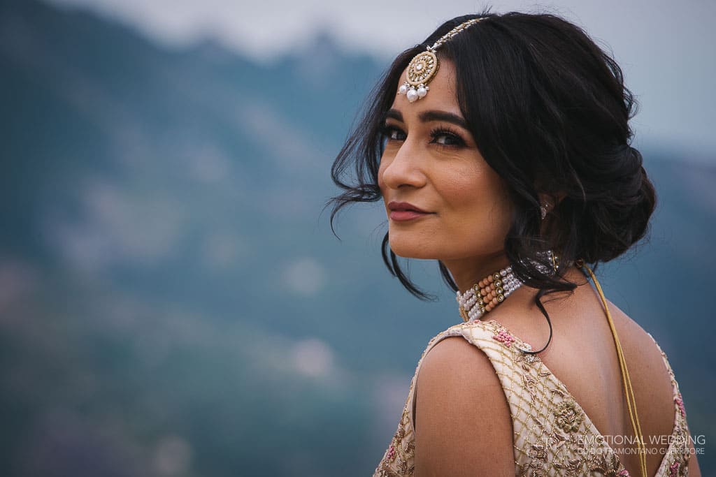 candid portrait of a hindu bride at hotel Parsifal in ravello