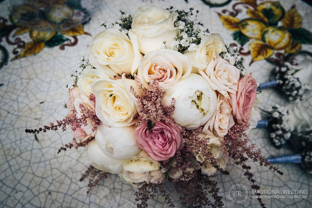 wedding bouquet closeup at hotel Parsifal in ravello