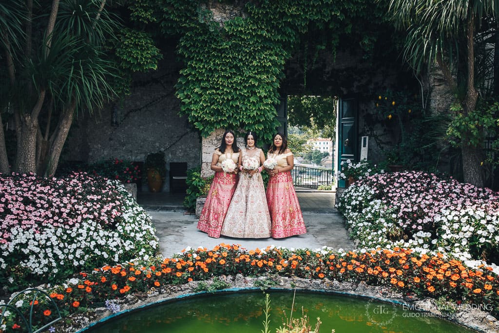 bride and bridesmaids at hotel Parsifal gardens in ravello
