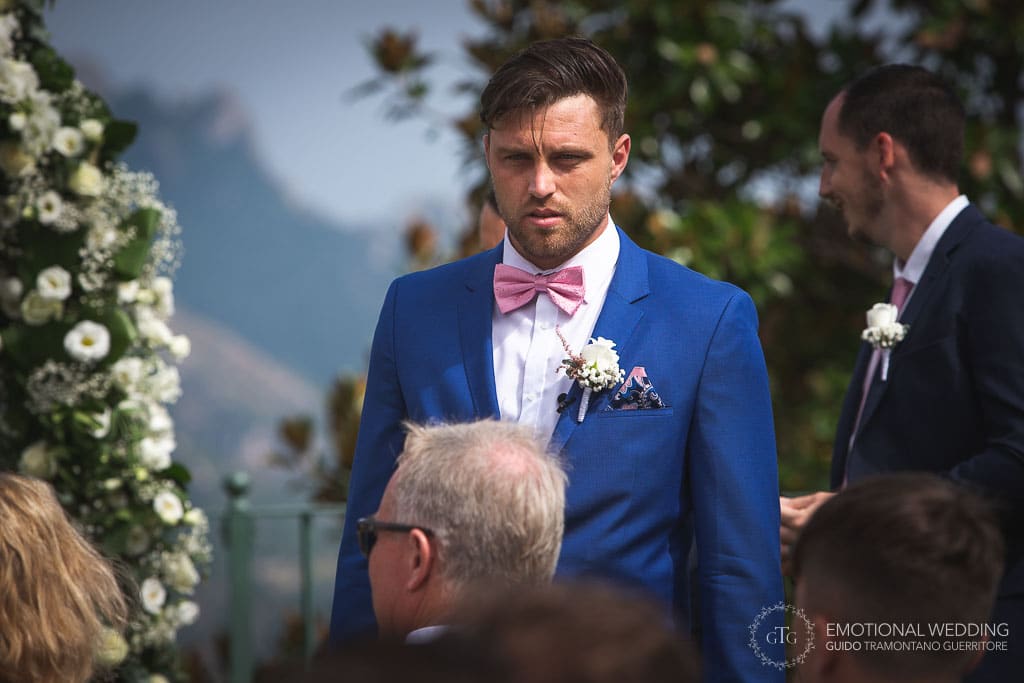 portrait of groom waiting for the bride at a wedding ceremony in ravello