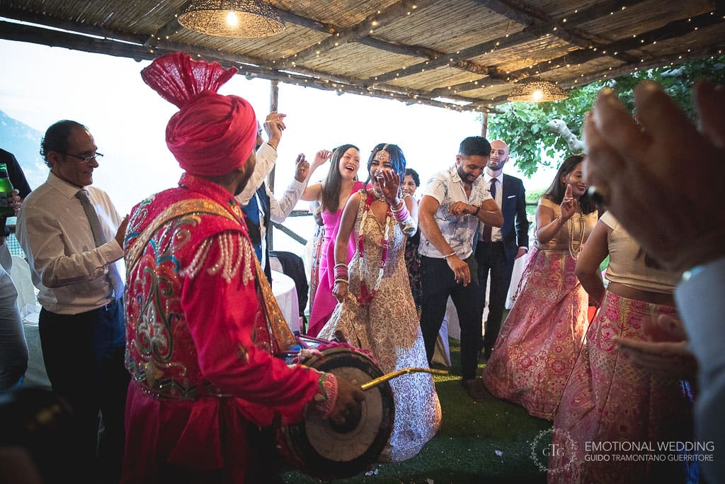 DHOL player and hindu bride at a wedding in ravello