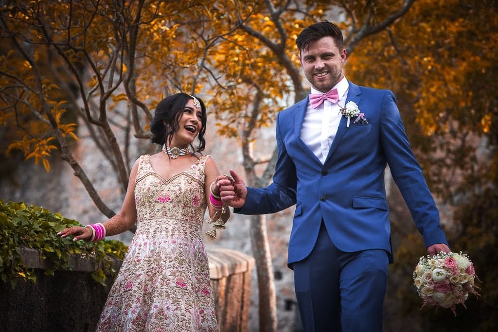 hindu bride and english groom in walking in ravello amalfi coast