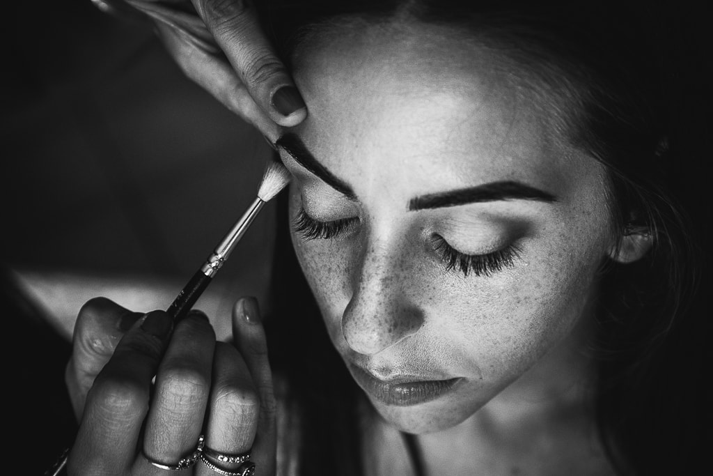 close up of a bride's face wearing make-up