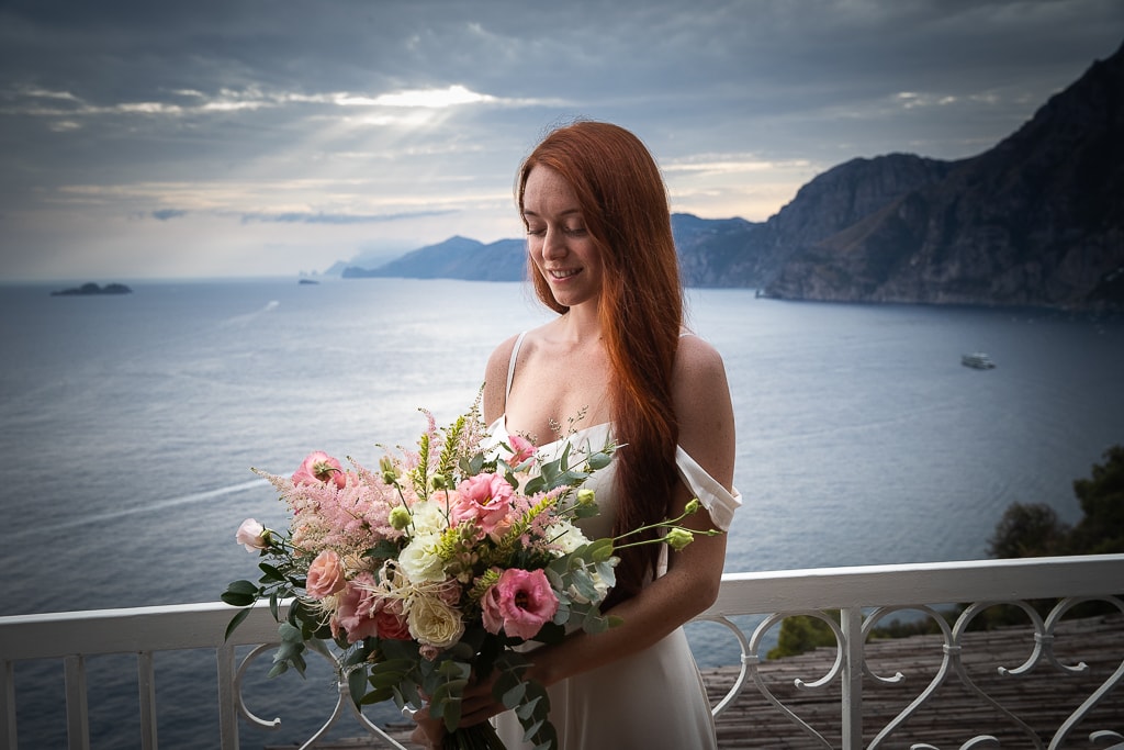 bride on a terrace at grand hotel tritone in amalfi coast