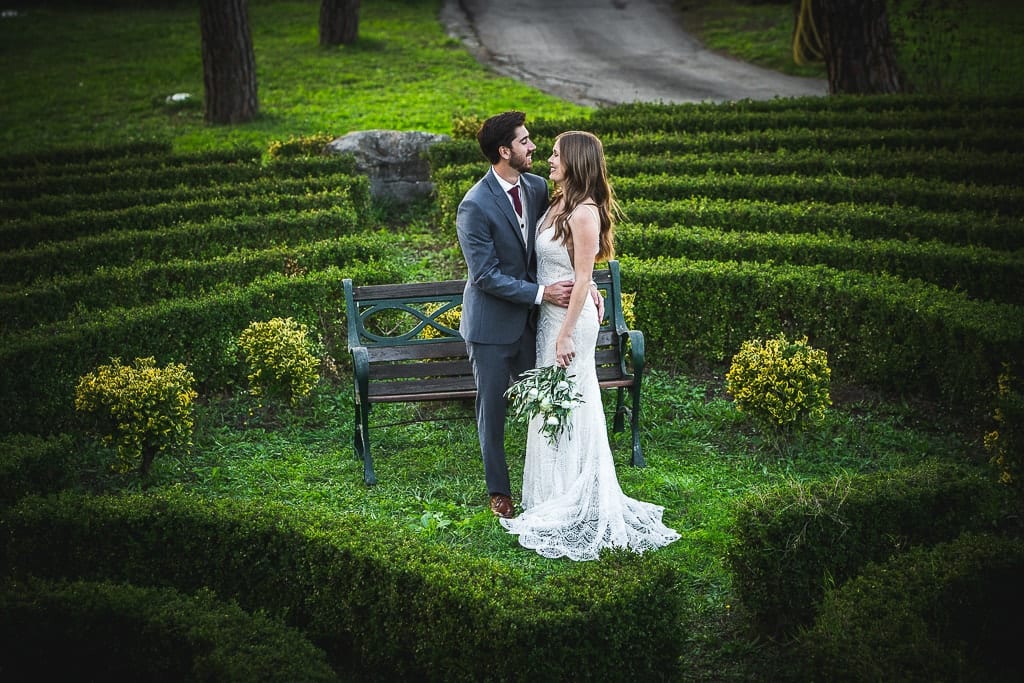 a wedding couple in a sorrento villa garden in amalfi coast