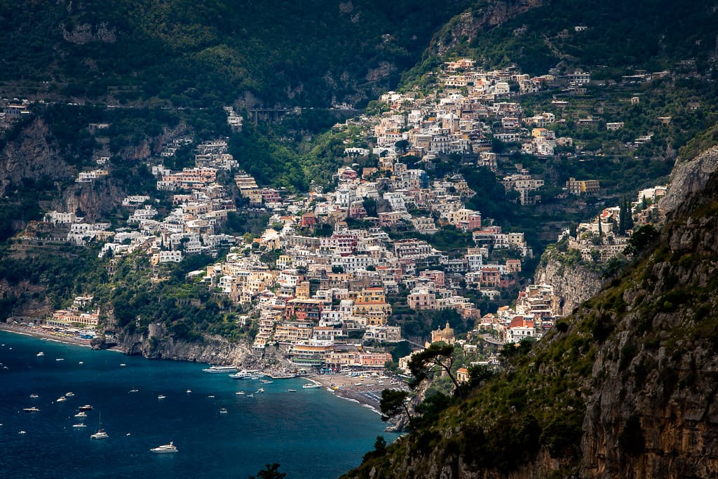 view of positano from the path of gods amalfi coast