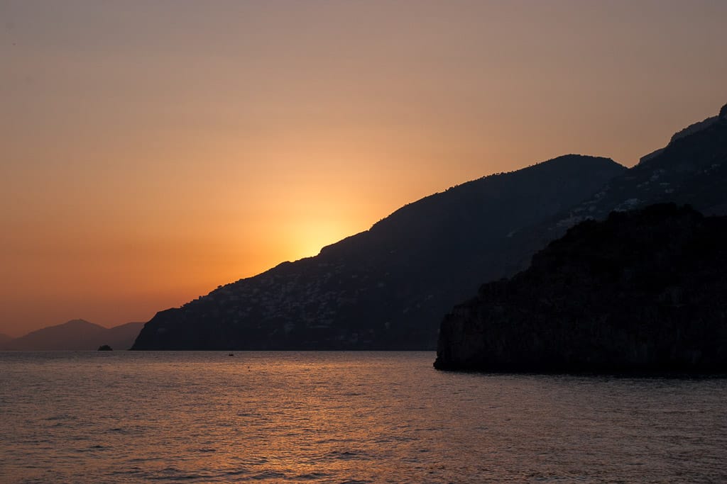 amalfi coast at sunset