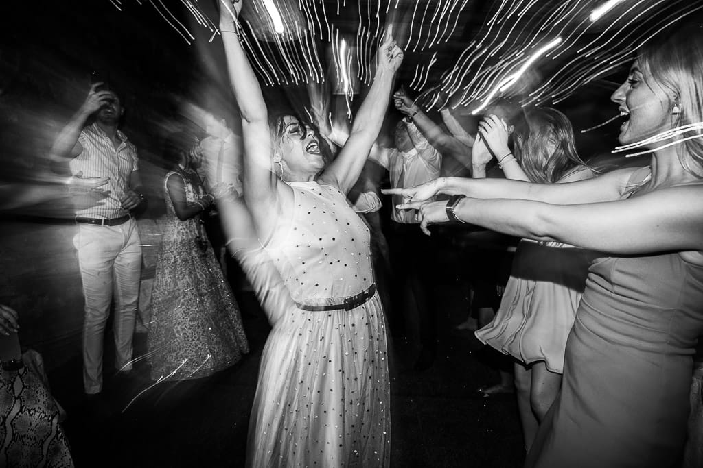 guests on the dance floor at a wedding party in amalfi coast