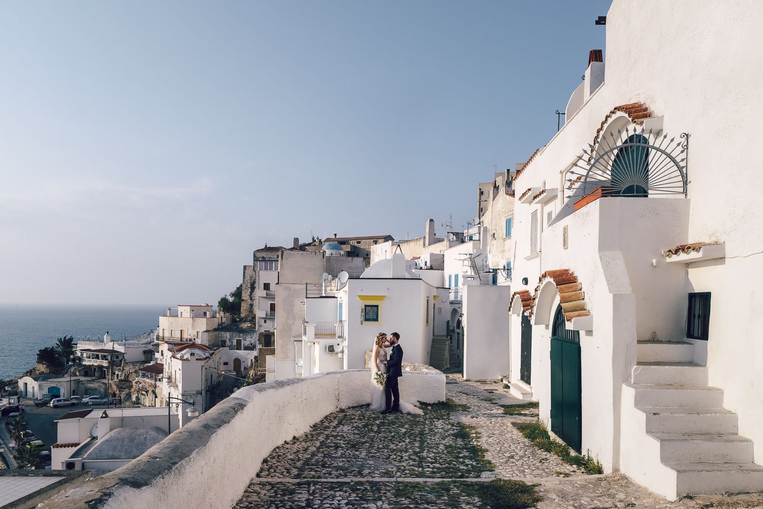 wedding couple on a terrace with a view in peschici